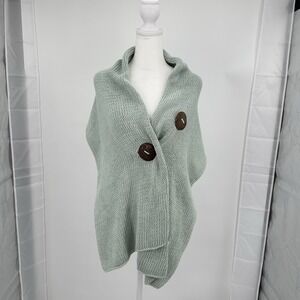 Pure Handknit Women's 100% Cotton Button Wrap Shawl Sage Green Artsy Cozy OS